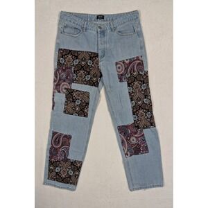 BoohooMAN Patchwork Paisley Light Wash Denim Jeans Womens Size 36